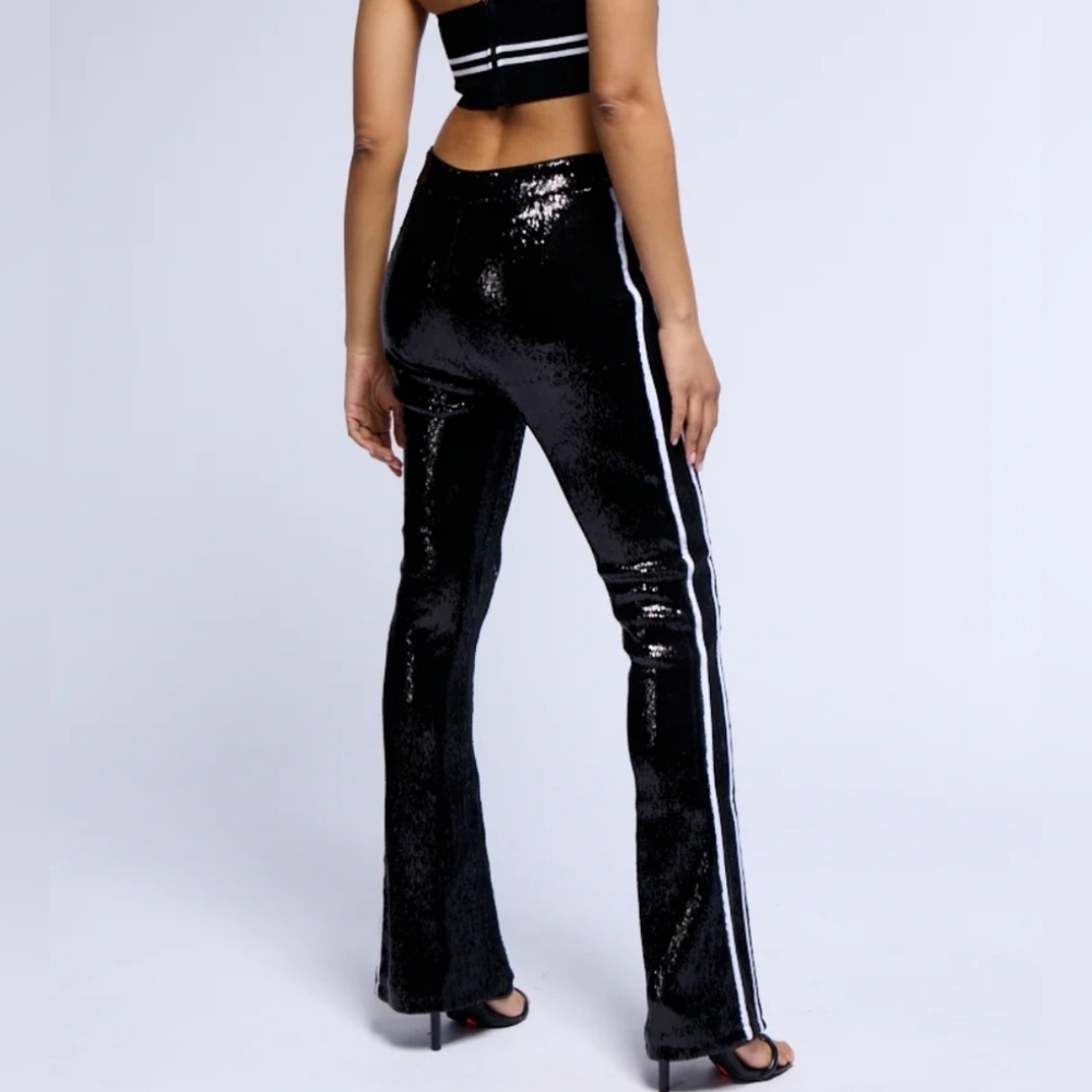 Akira Get Down On It Sequin Flare Trouser Black Size Small